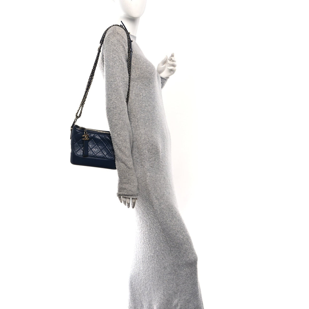 Chanel Aged Calfskin Quilted Small Gabrielle Hobo Navy