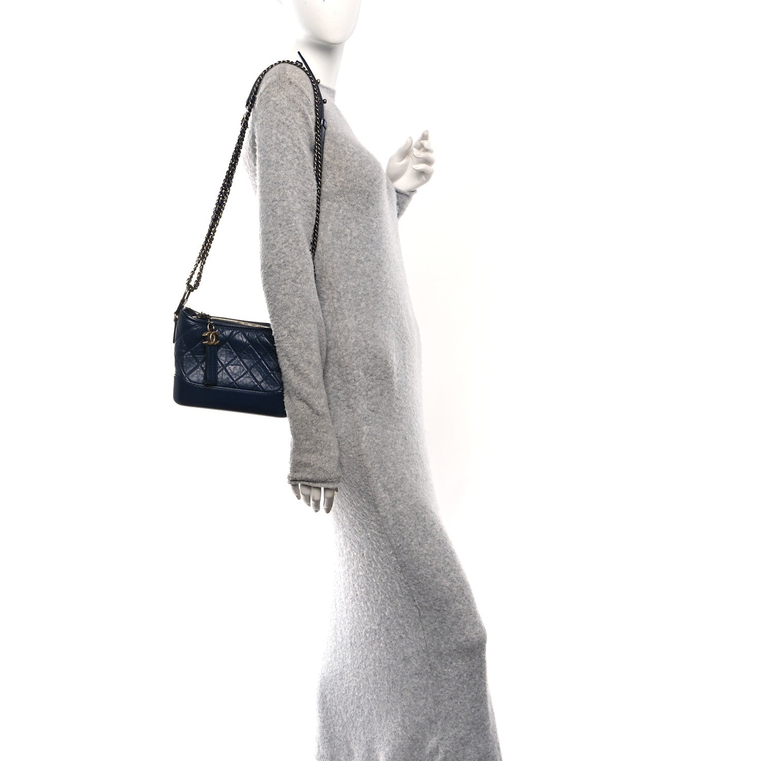 Chanel Aged Calfskin Quilted Small Gabrielle Hobo Navy
