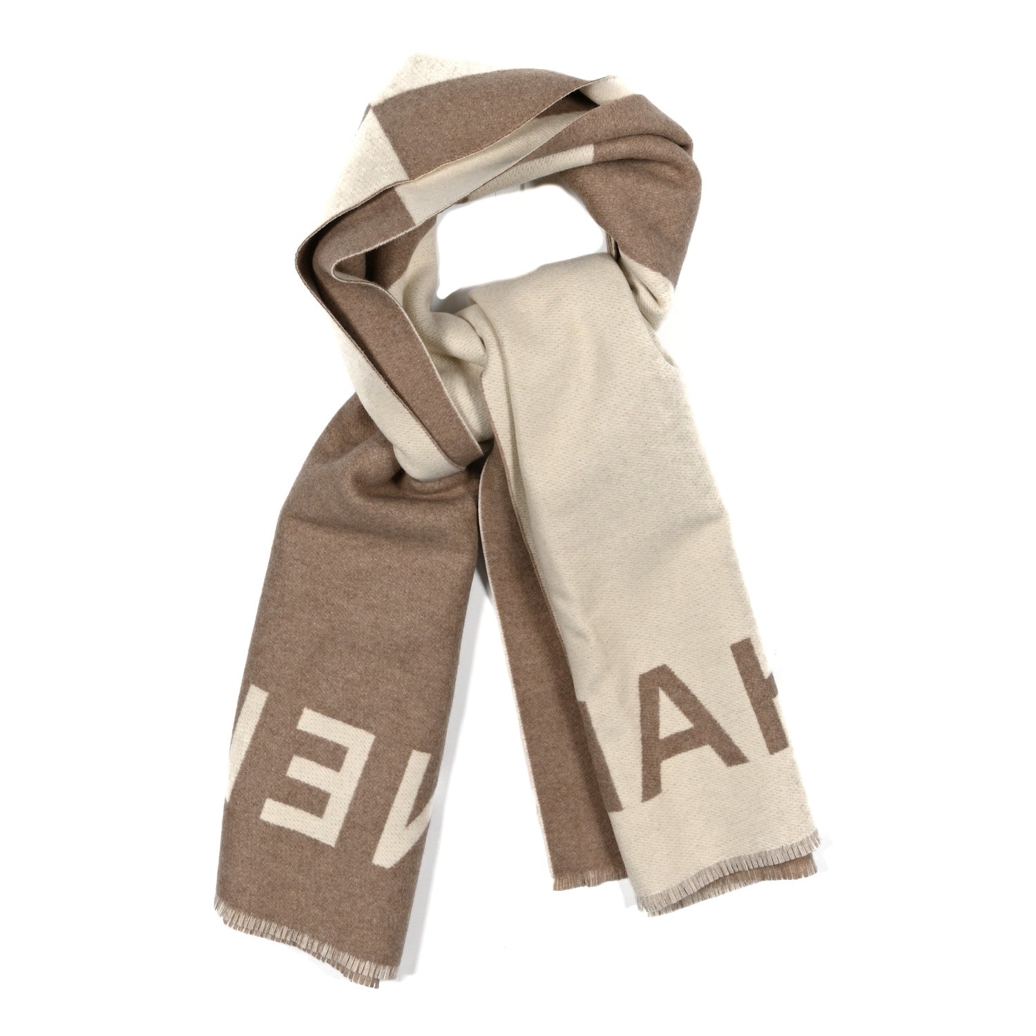 Cashmere CC Fringe Stole Beige White