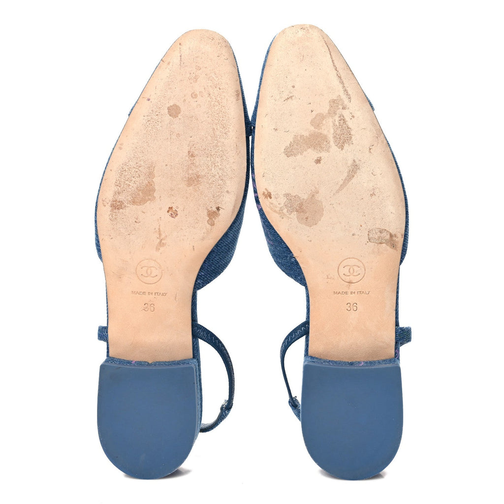 Denim Printed Denim Mood Cap Toe CC Slingback Flats 36 Light Blue Multicolor