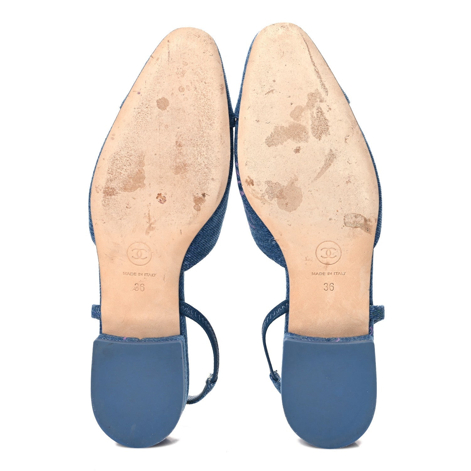 Denim Printed Denim Mood Cap Toe CC Slingback Flats 36 Light Blue Multicolor