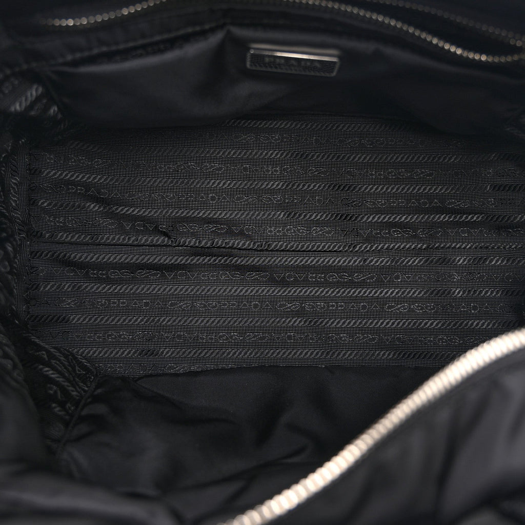 Prada Re-Nylon Nappa Triangle Quilted Padded Small Double Handled Zip Tote Black