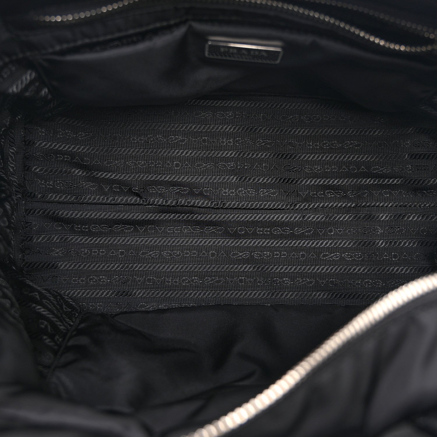 Prada Re-Nylon Nappa Triangle Quilted Padded Small Double Handled Zip Tote Black