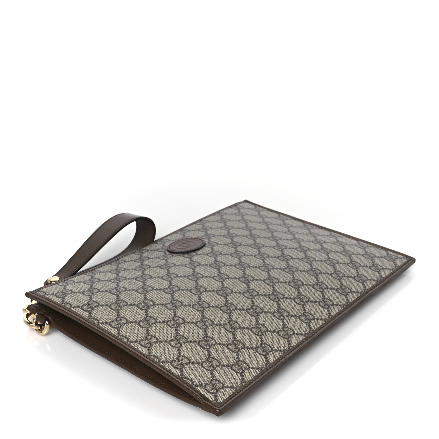 Gucci GG Supreme Monogram Azalea Calfskin Retro Interlocking G Wristlet Pouch Beige Ebony Brown Sugar