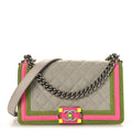 Chanel Canvas Quilted Medium Fluo Boy Flap Dark Grey Fuchsia Green