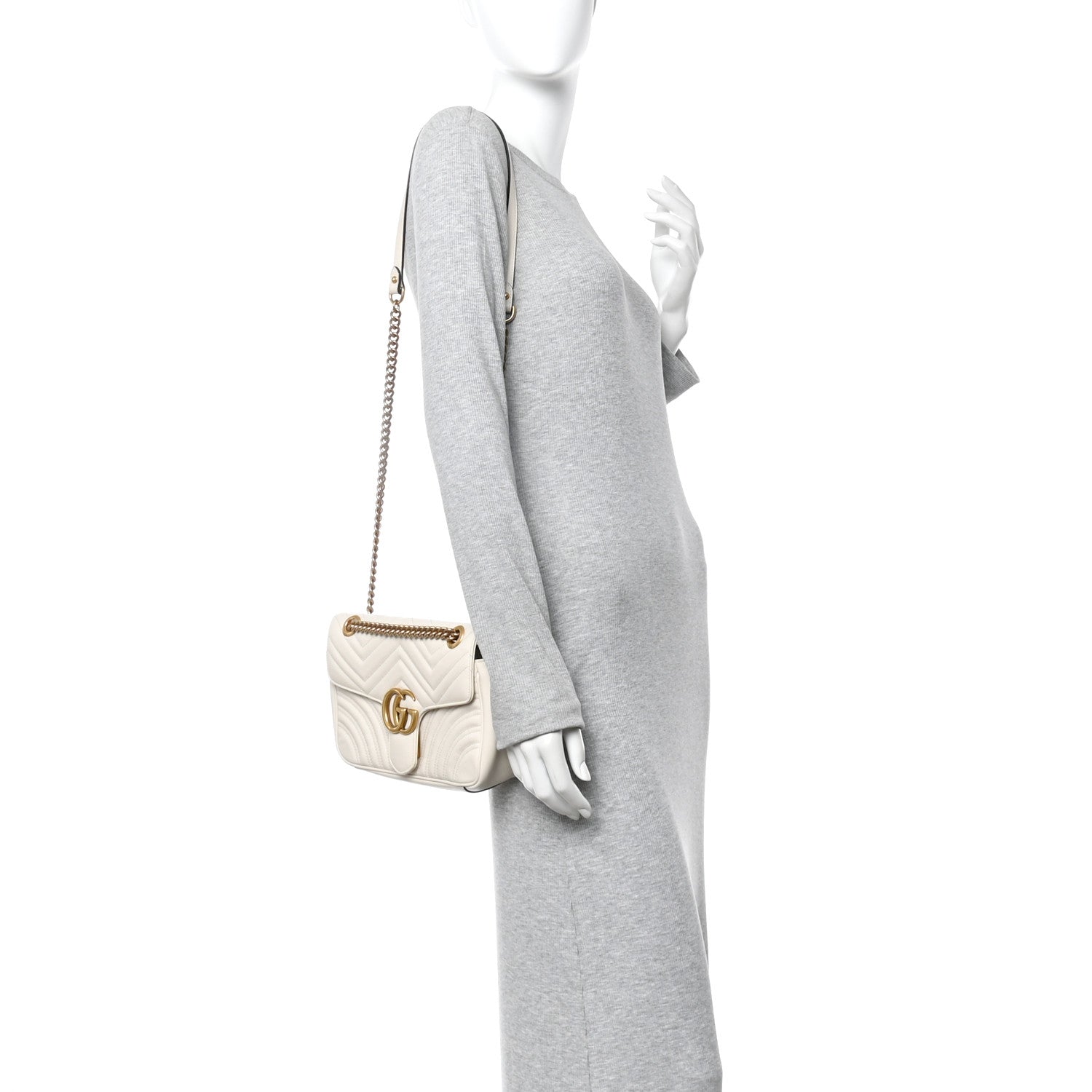 Gucci Calfskin Matelasse Small GG Marmont Shoulder Bag White