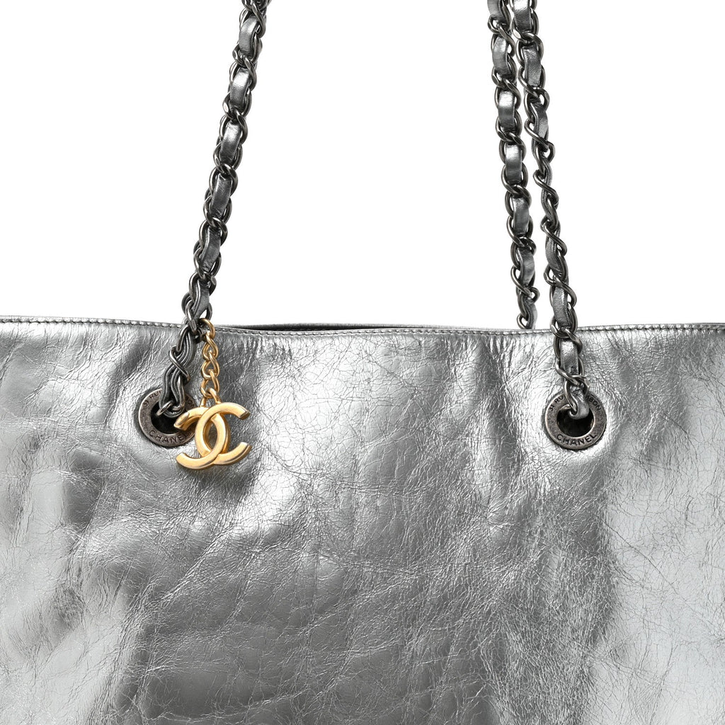 Chanel Calfskin Chain 20s Signe Tote Silver