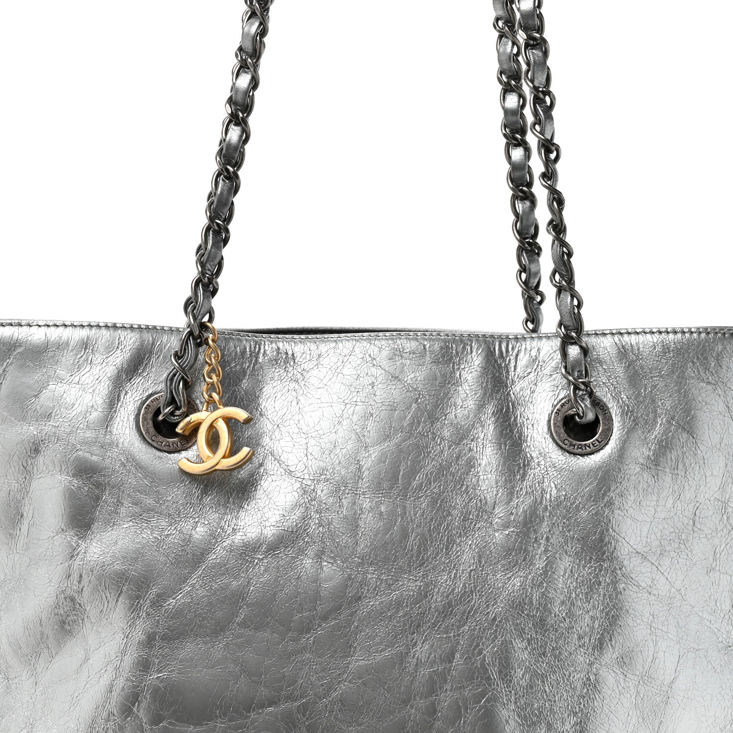 Chanel Calfskin Chain 20s Signe Tote Silver