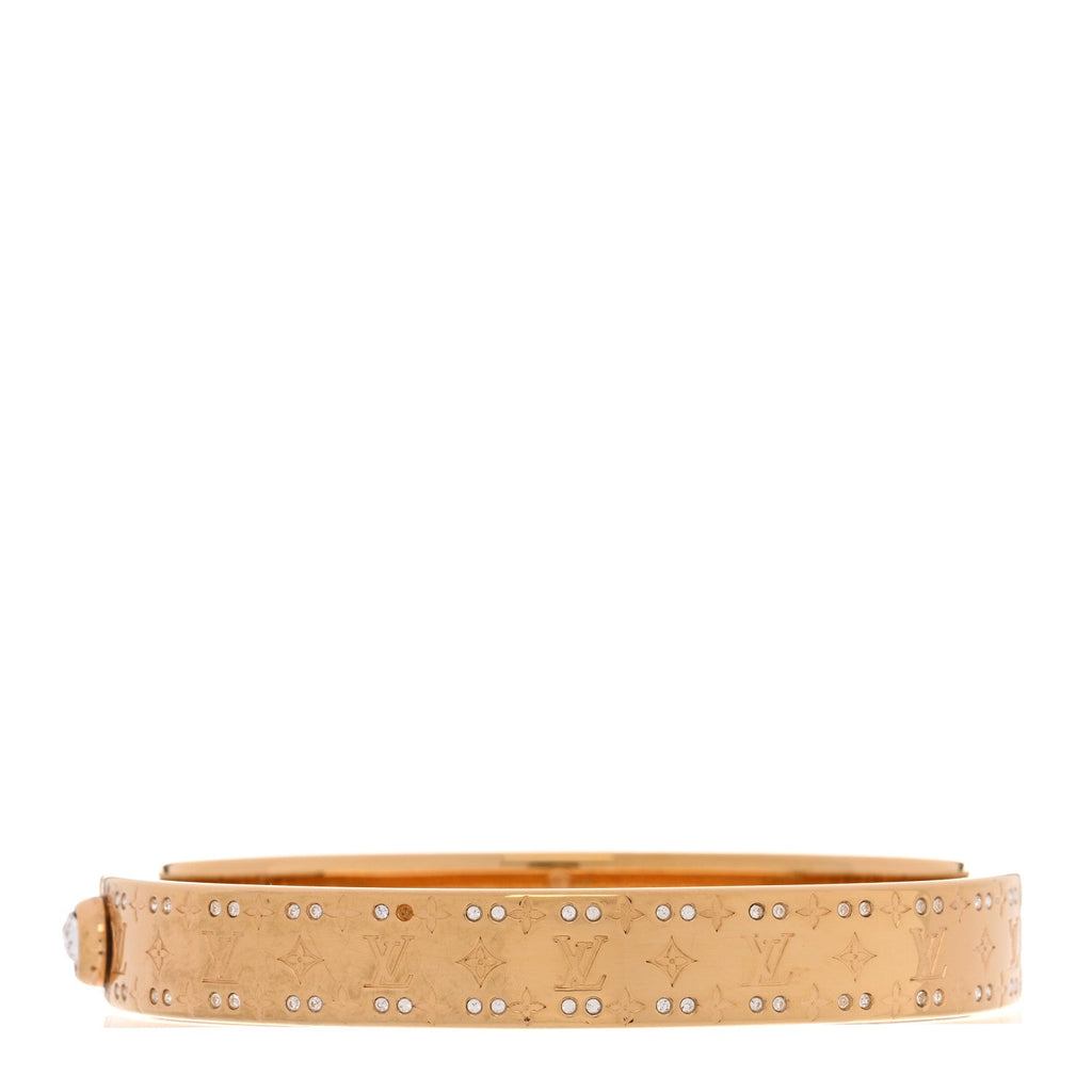 Louis Vuitton Brass Crystal Monogram Nanogram Strass Cuff M Gold