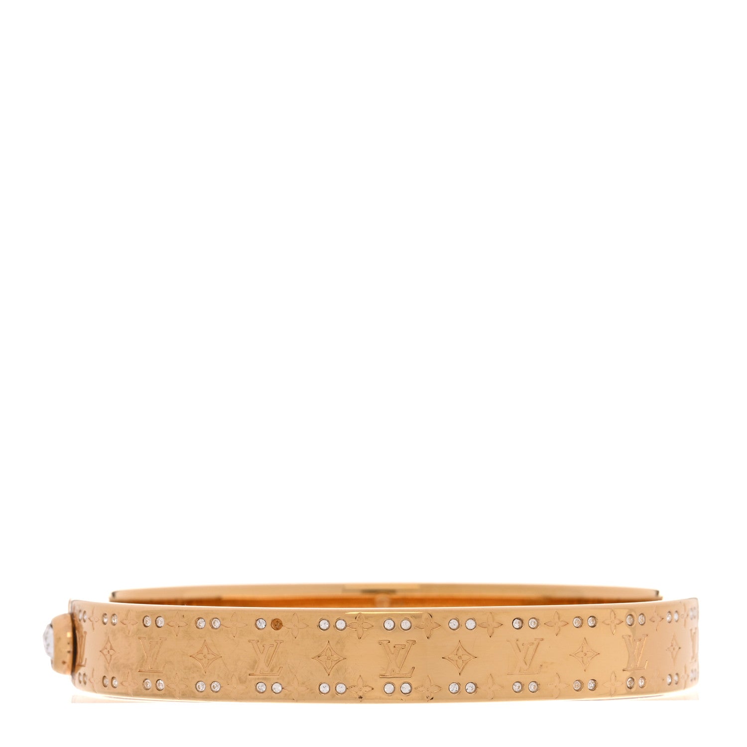 Louis Vuitton Brass Crystal Monogram Nanogram Strass Cuff M Gold