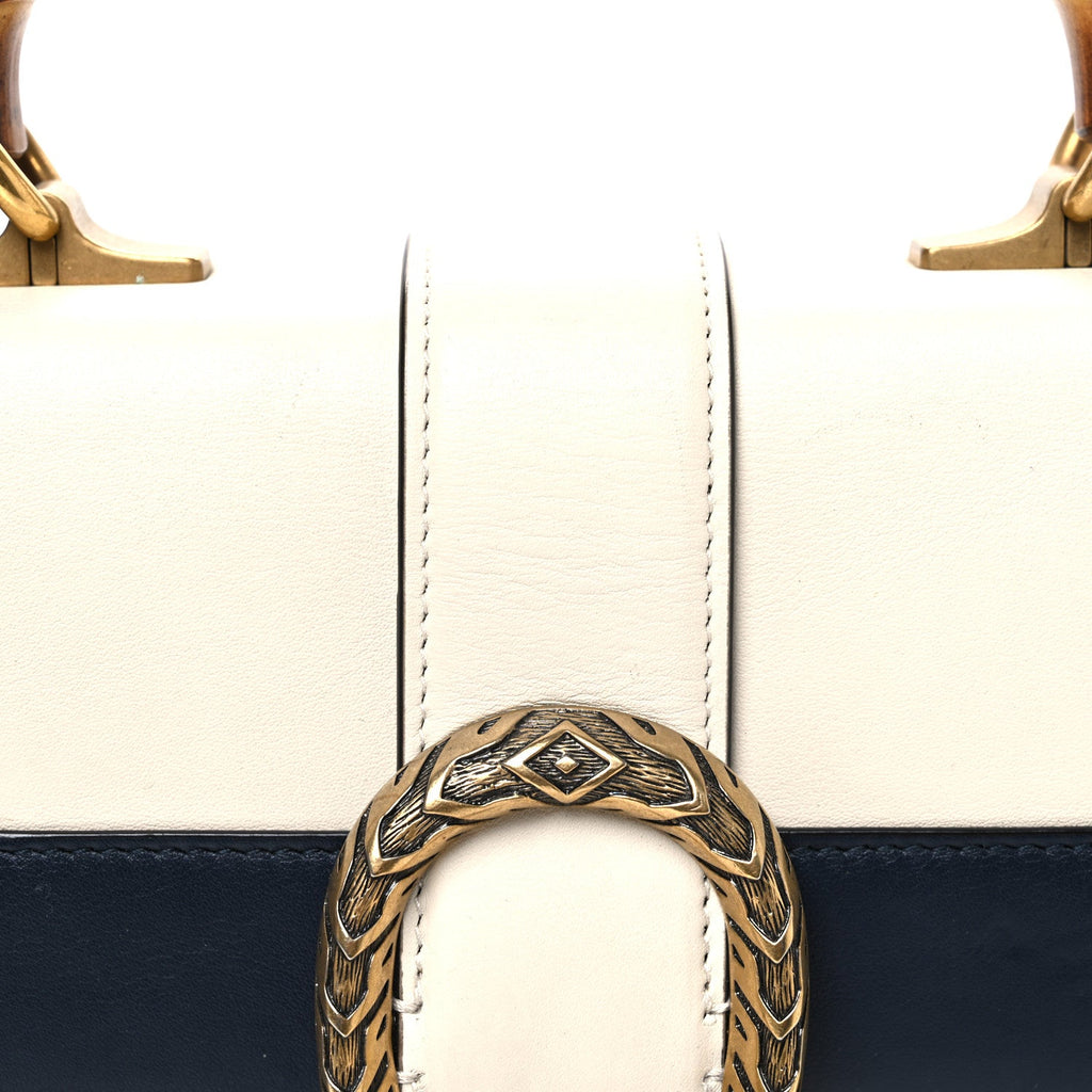 Gucci Calfskin Bamboo Web Medium Dionysus Top Handle Bag White Blue Hibiscus Red