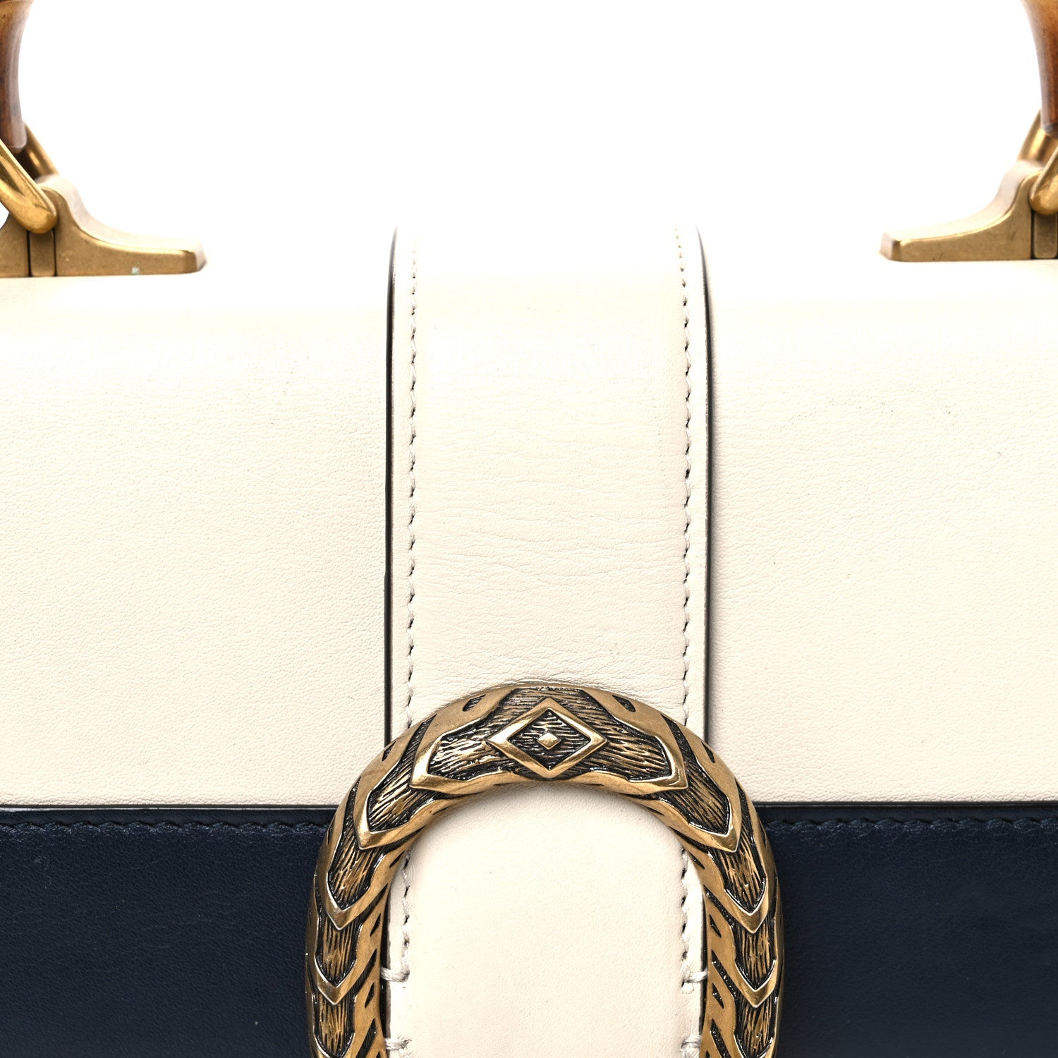 Gucci Calfskin Bamboo Web Medium Dionysus Top Handle Bag White Blue Hibiscus Red