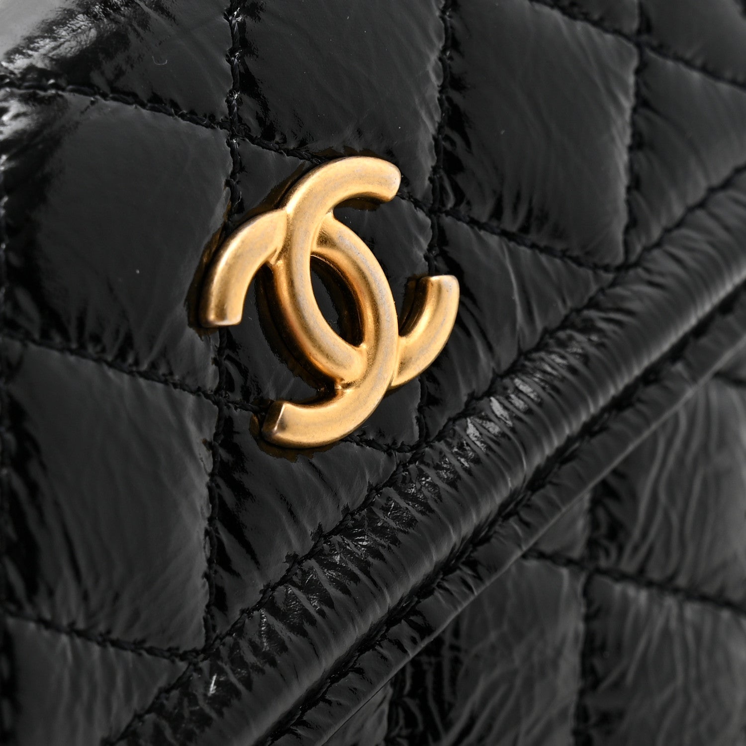 Chanel Shiny Aged Calfskin Quilted Waist Belt Bag Black
