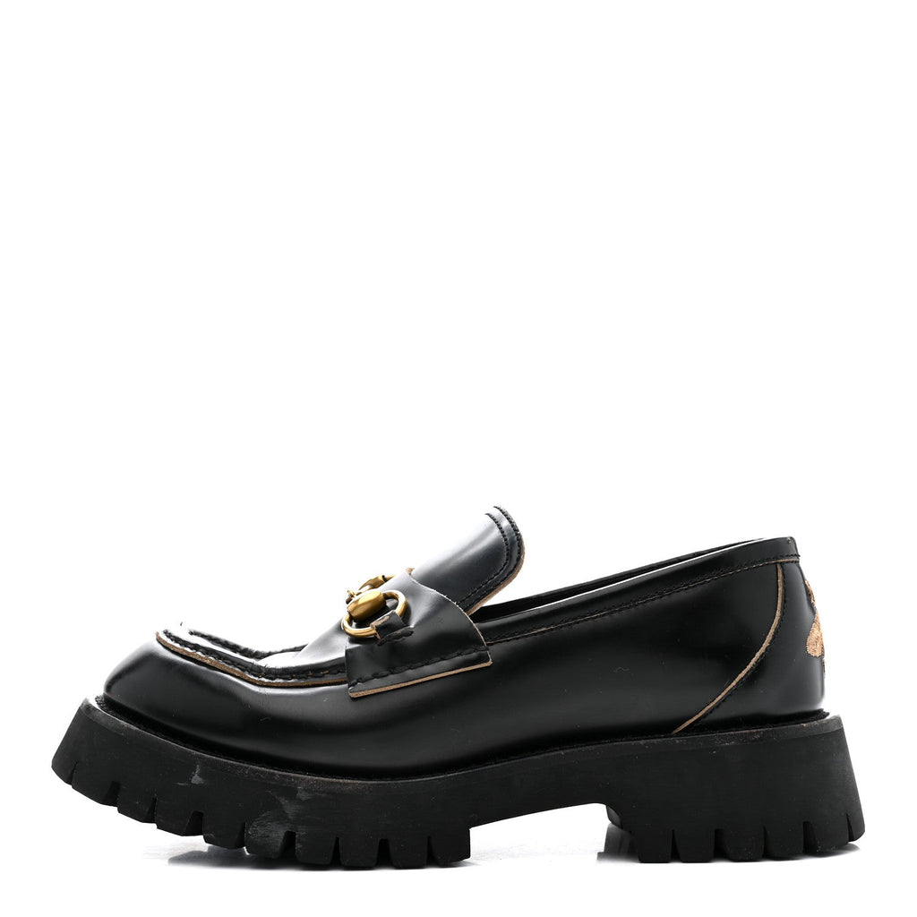 Gucci Cordovan Lux Womens Harald Horsebit 25mm Platform Loafers 38.5 Black