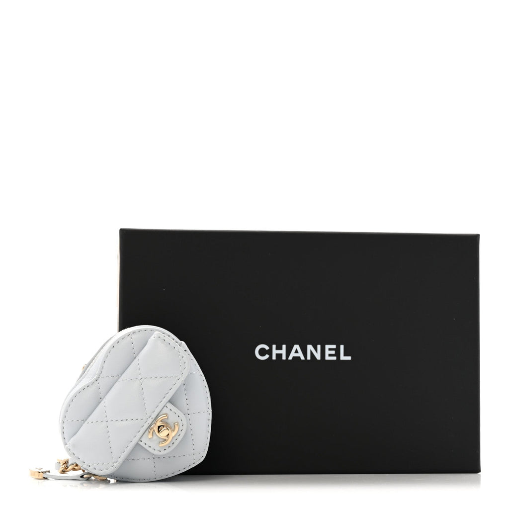 Chanel Lambskin Quilted CC Mini In Love Heart Bag Charm Light Blue