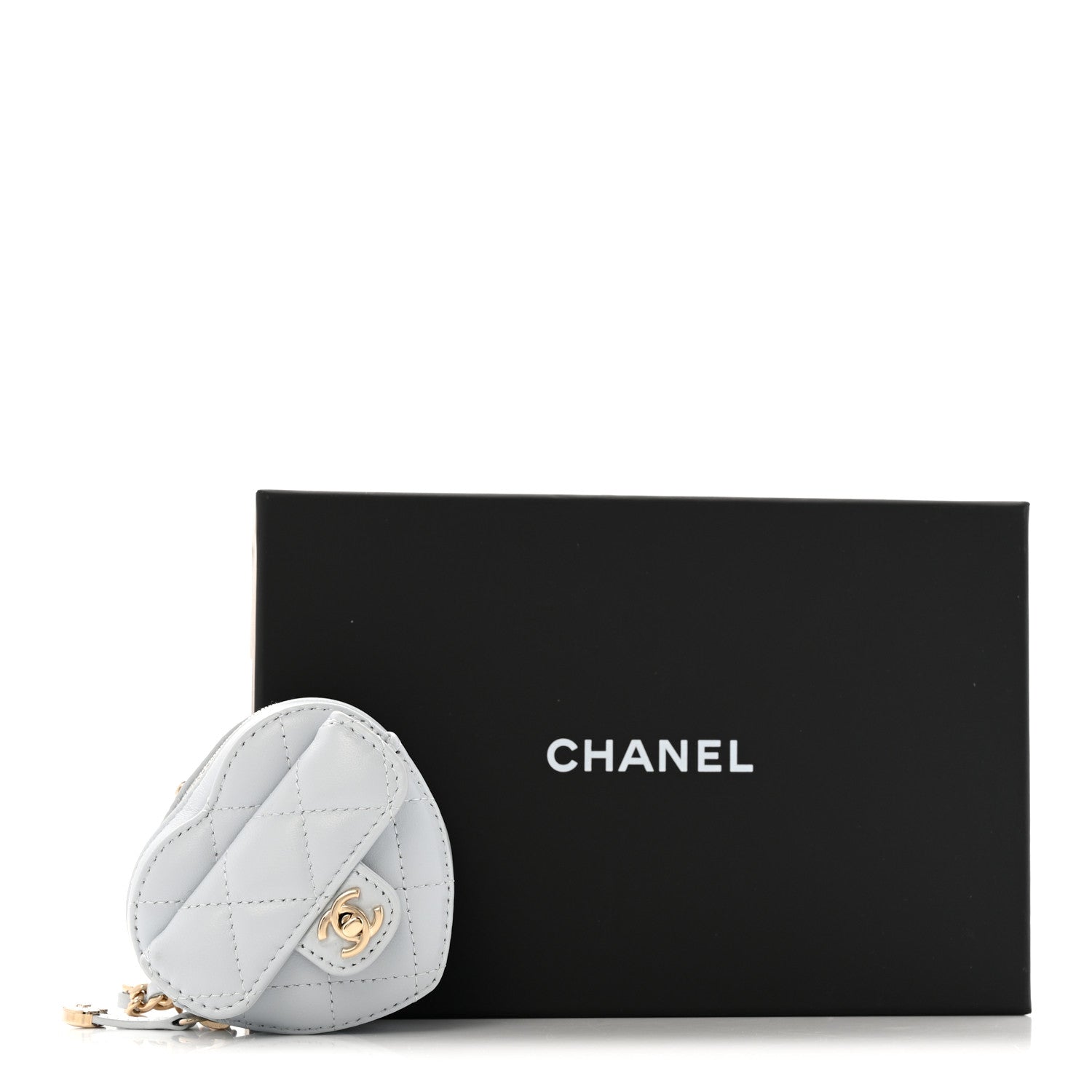 Chanel Lambskin Quilted CC Mini In Love Heart Bag Charm Light Blue