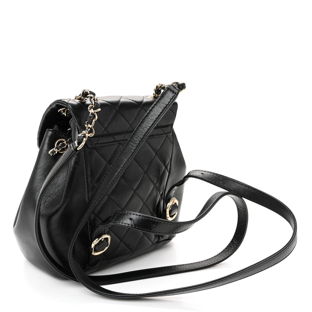 Chanel Glazed Aged Calfskin Quilted Small Duma Drawstring Backpack Black