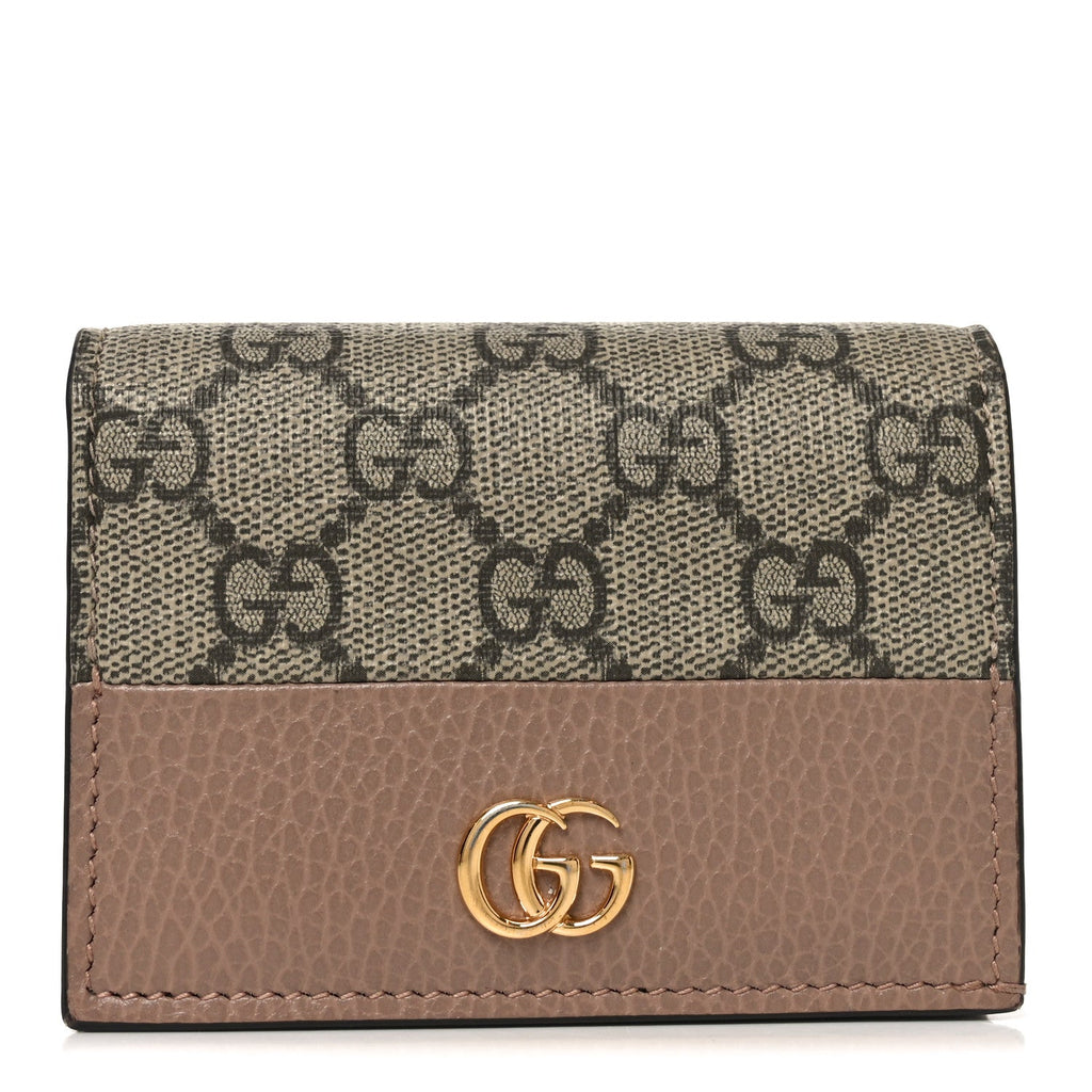 Gucci Dollar Calfskin GG Supreme Monogram GG Marmont Card Case Porcelain Rose Beige Ebony