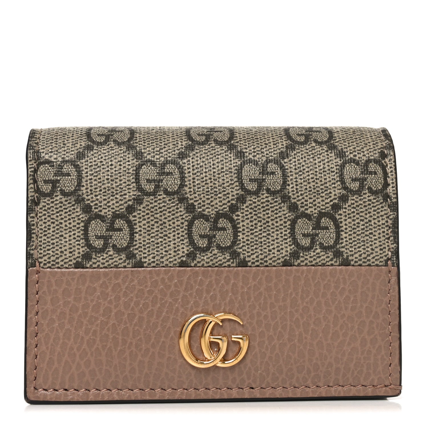 Gucci Dollar Calfskin GG Supreme Monogram GG Marmont Card Case Porcelain Rose Beige Ebony