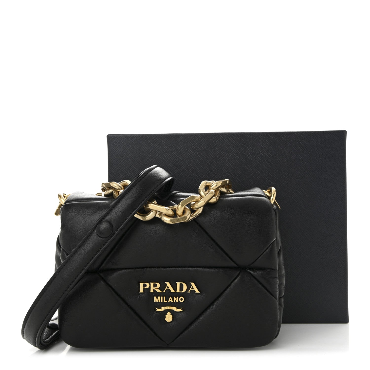 Prada Nappa Metal Quilted Small Patchwork System Flap Bag Black