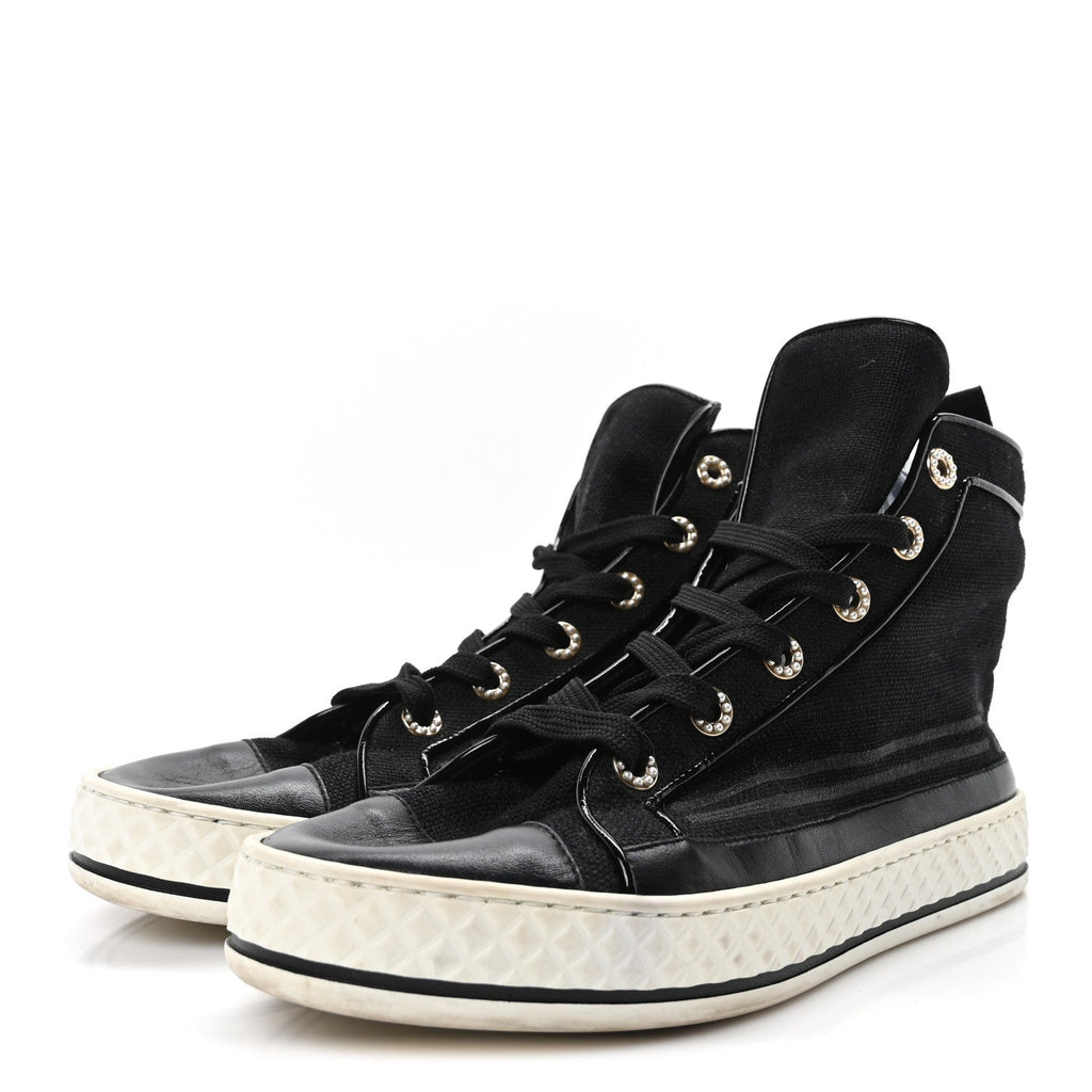 Fabric Lambskin Lace Up Cap Toe Sneakers 39.5 Black
