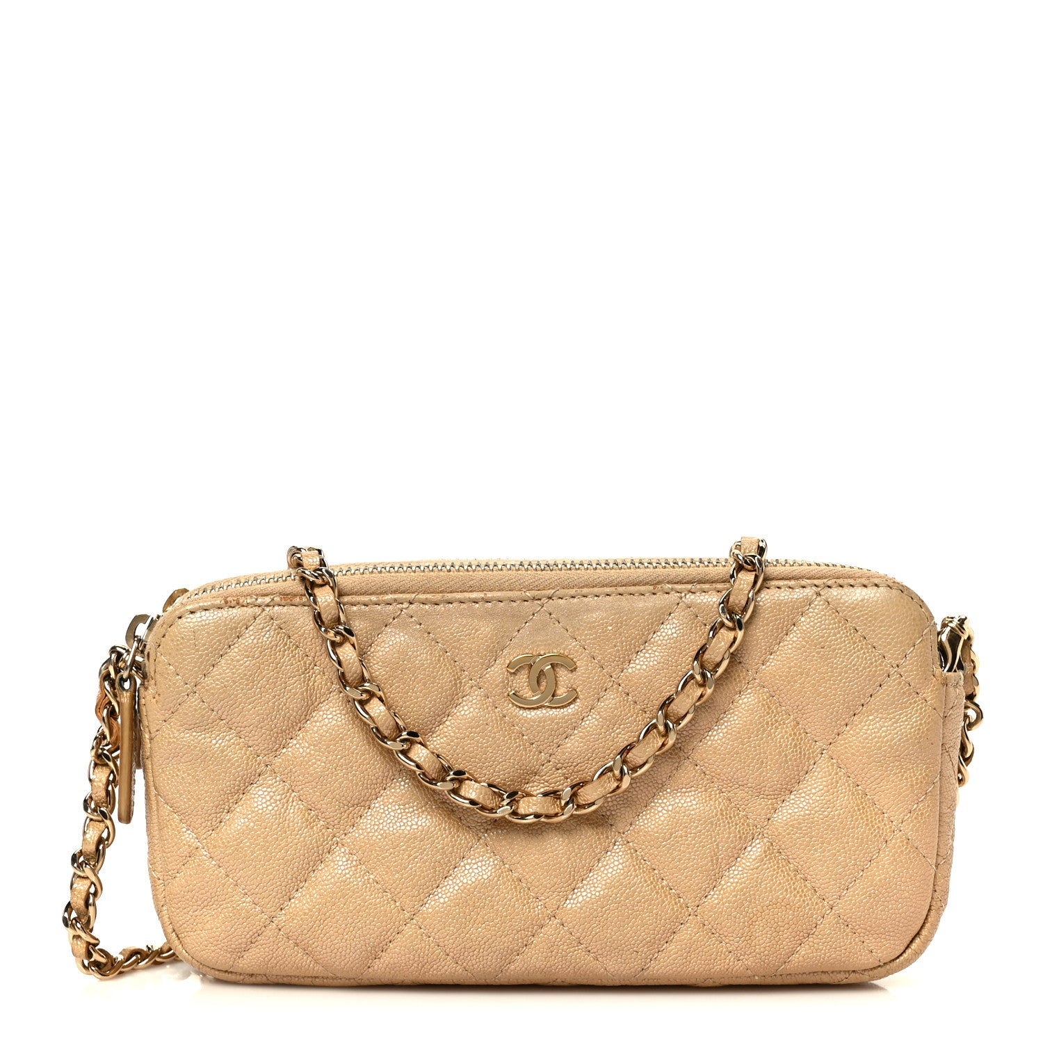 Chanel Metallic Caviar Quilted Small Clutch With Chain Gold