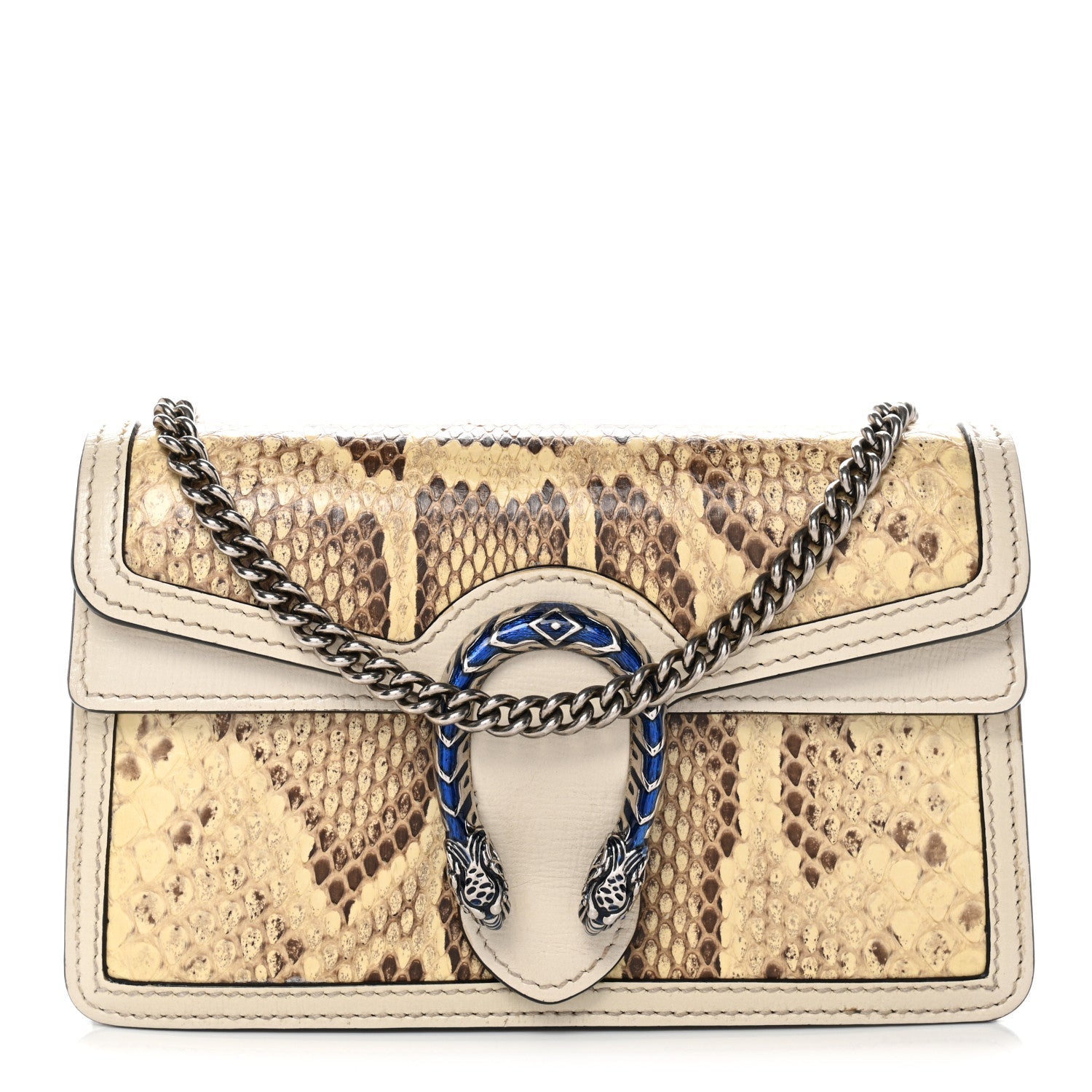 Gucci Snakeskin Azalea Calfskin Enamel Super Mini Dionysus Shoulder Bag New Rock White Electric Blue