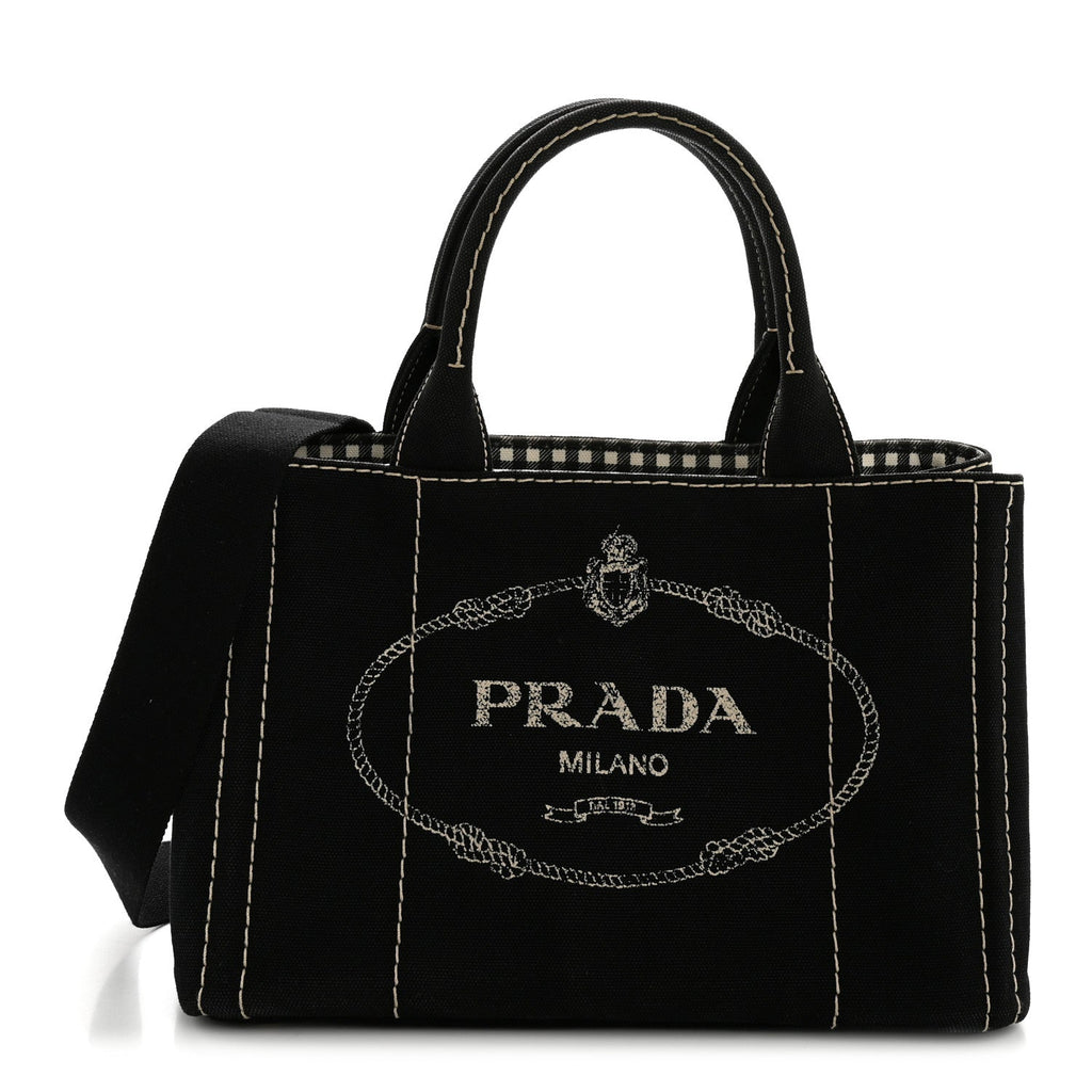 Prada Canapa Small Logo Tote Black Talco