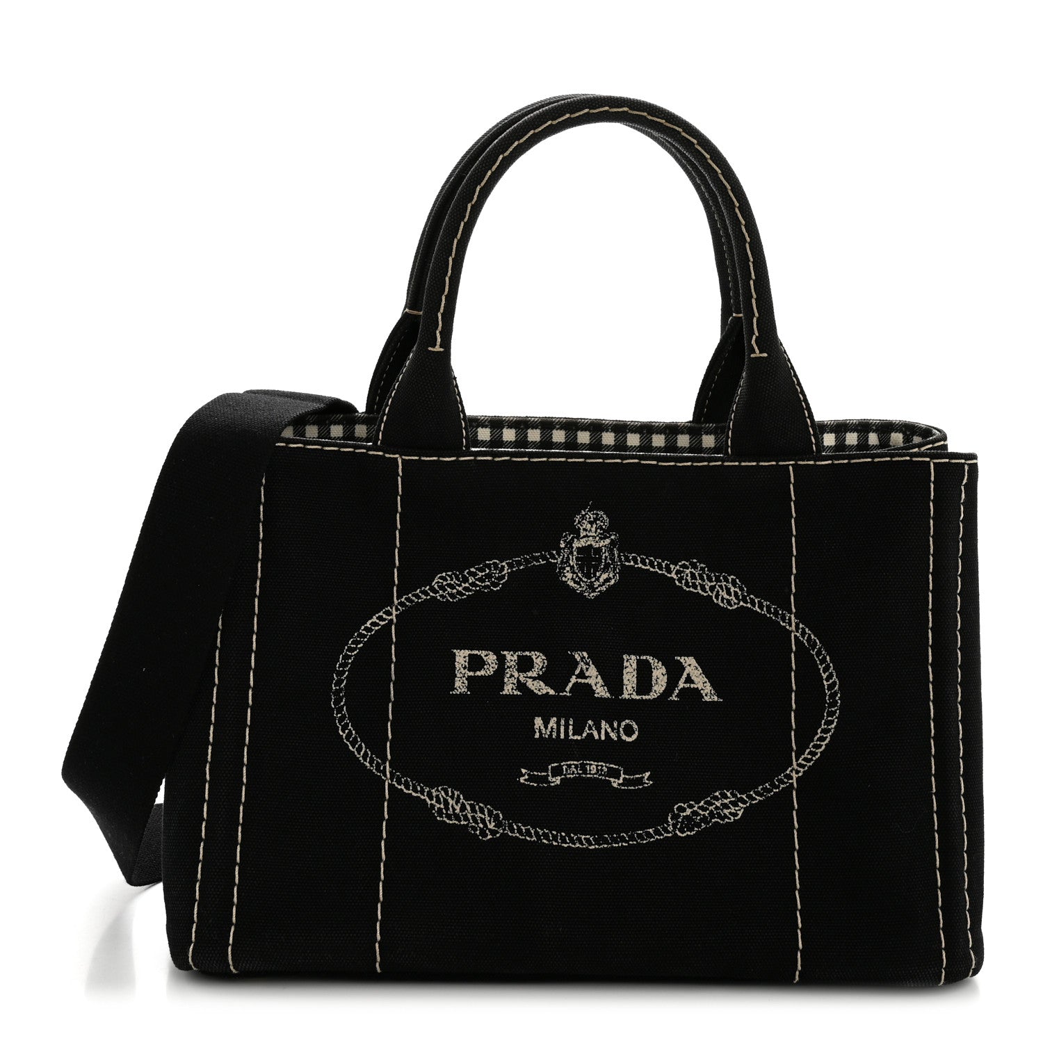 Prada Canapa Small Logo Tote Black Talco