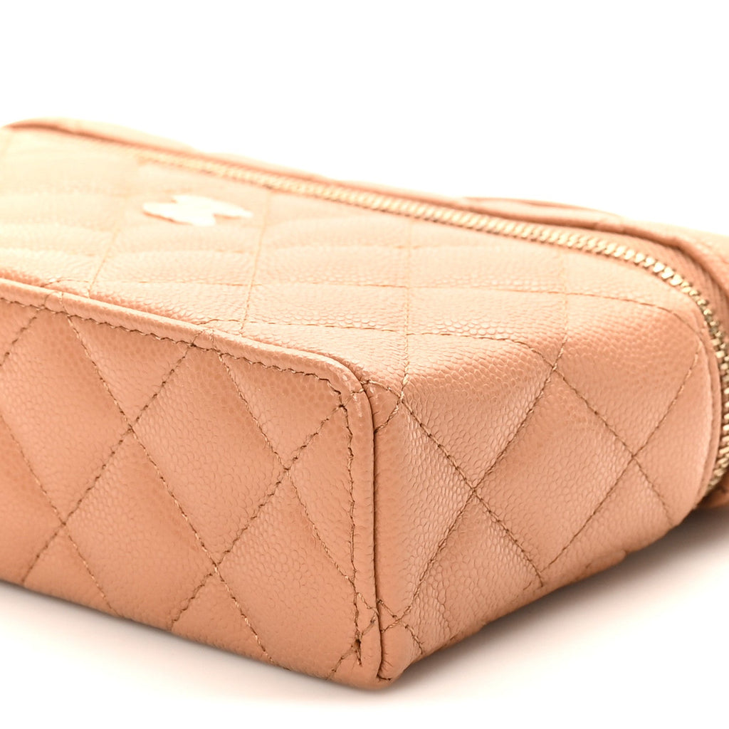 Chanel Caviar Quilted Top Handle Slim Vanity With Chain Brown
