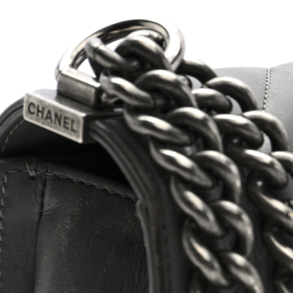 Chanel Lambskin Chevron Quilted Medium Boy Flap Grey
