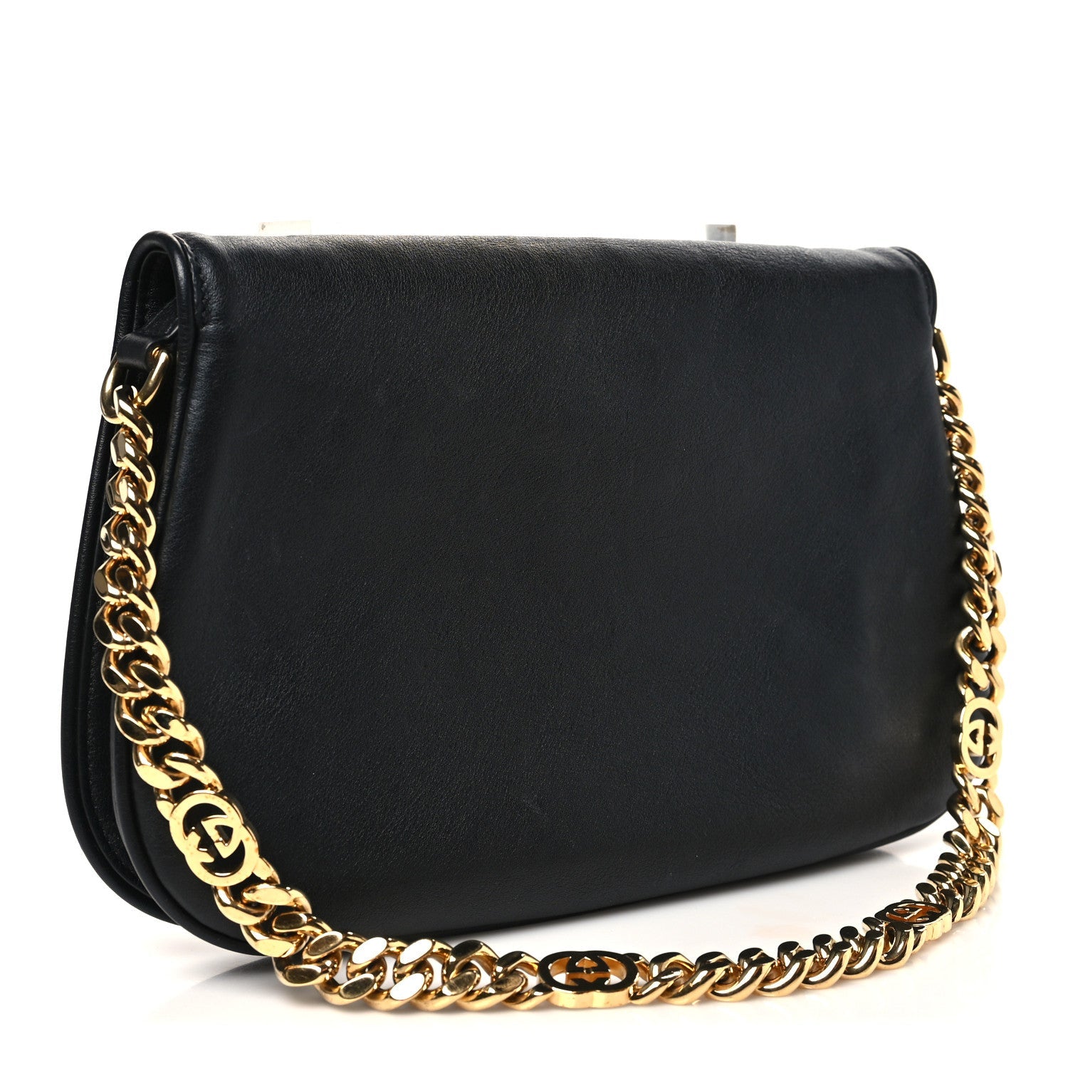 Gucci Roxy Calfskin Blondie Chain Shoulder Flap Bag Black