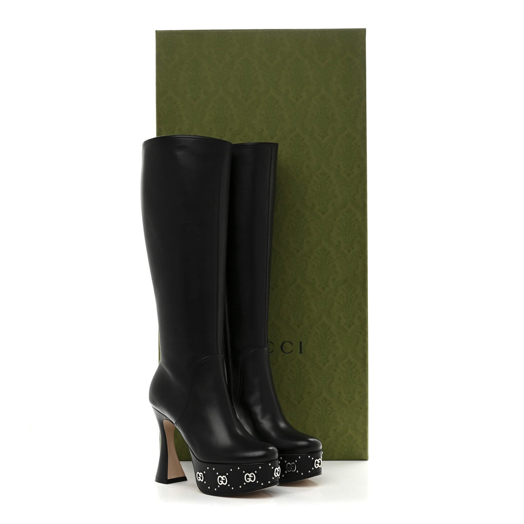 Gucci Nappa Charlotte Janaya 110mm Platform Knee Boots 35.5 Black