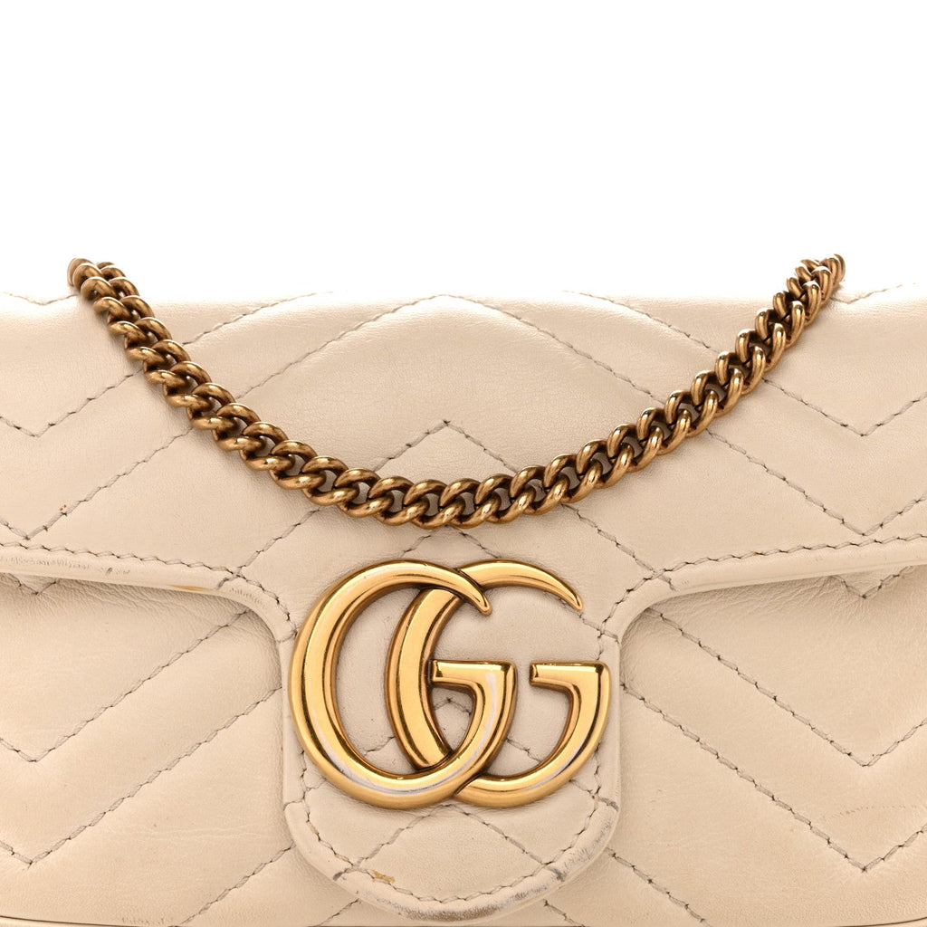 Gucci Calfskin Matelasse Super Mini GG Marmont Shoulder Bag White