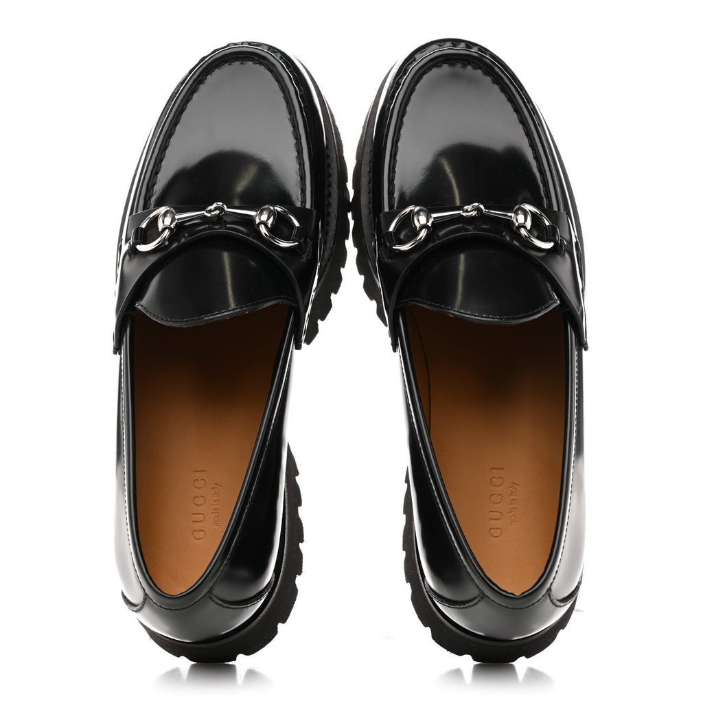 Gucci Cordovan Lux Womens Horsebit 45mm Platform Loafers 39.5 Black