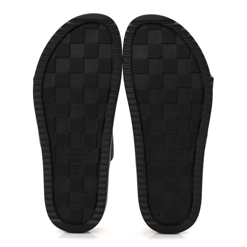 Louis Vuitton Grained Calfskin Embossed Monogram Mens Venice Mule Sandals 11 Black