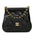 Chanel Patent Quilted Frame Clutch Flap With Chain Black