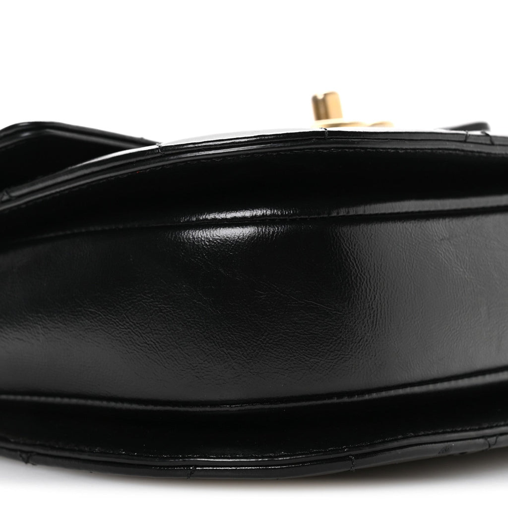 Chanel Shiny Calfskin Quilted Buckle Moon Messenger Black
