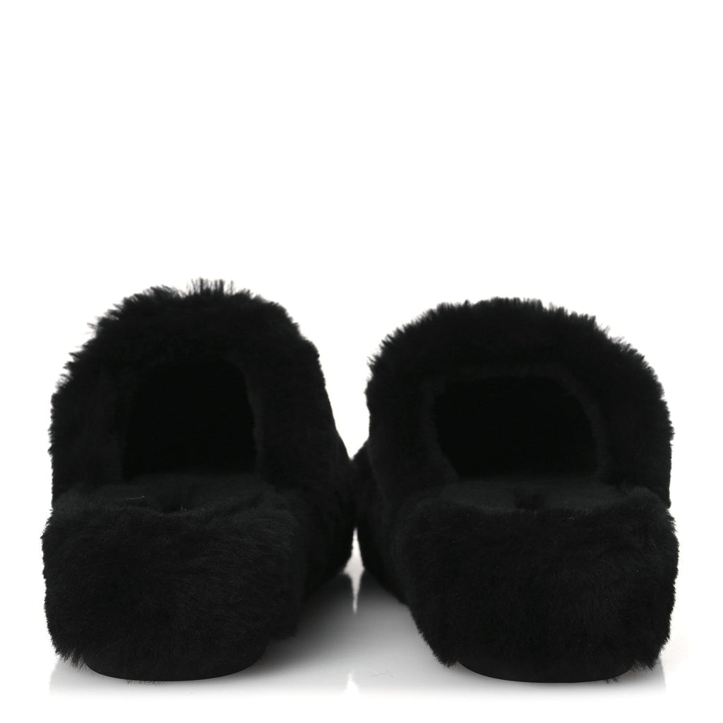 Chanel Shearling CC Flat Mules 40 Black