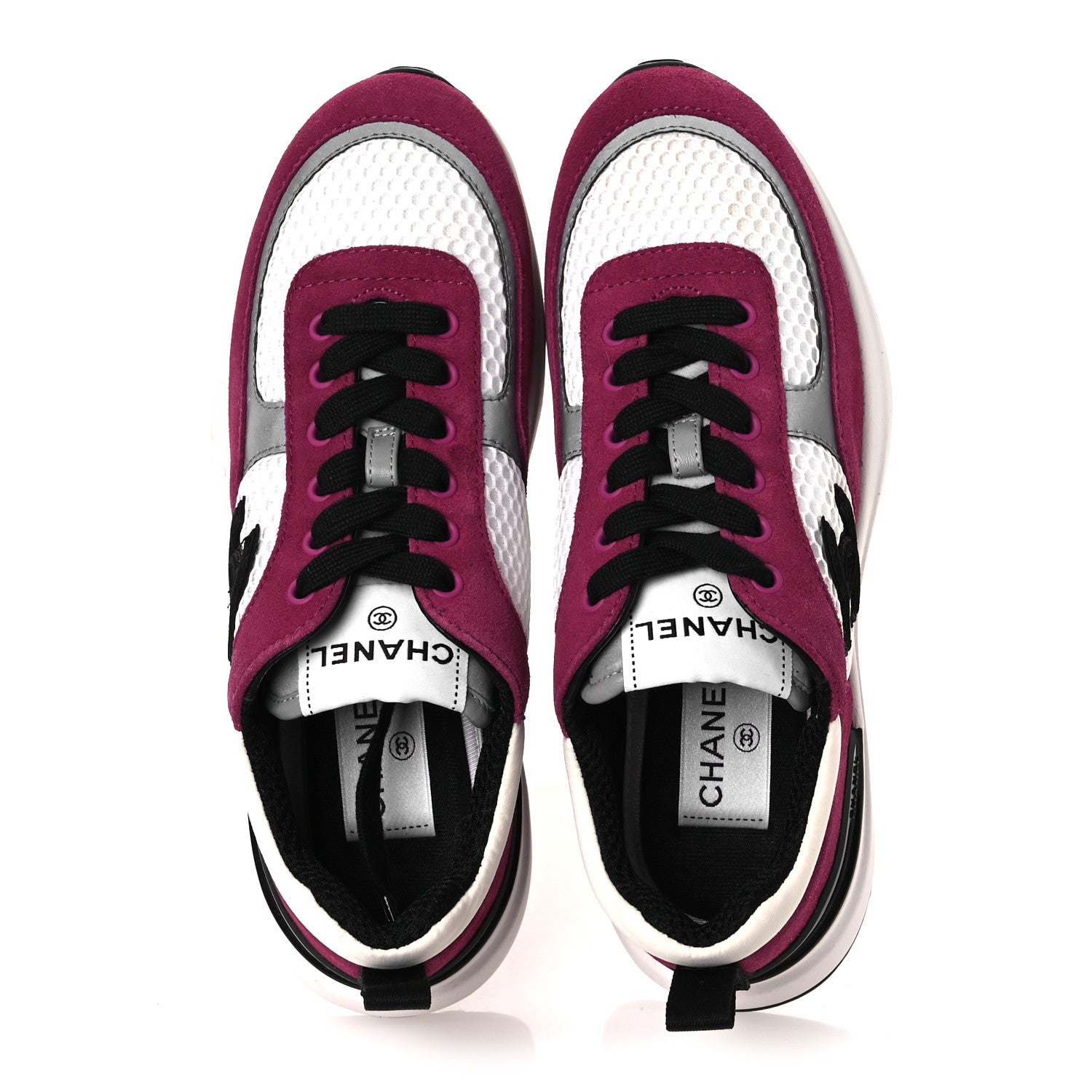 Mesh Suede Calfskin Womens CC Sneakers 36 White Dark Pink Grey