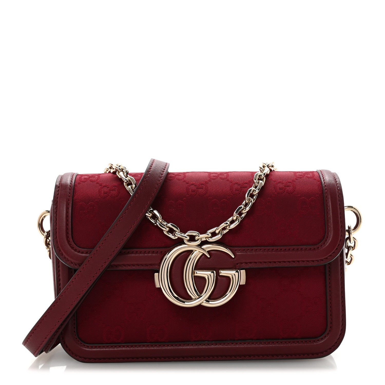 Gucci Crepe Wool Silk GG Monogram Go Small Shoulder Bag Rosso Ancora