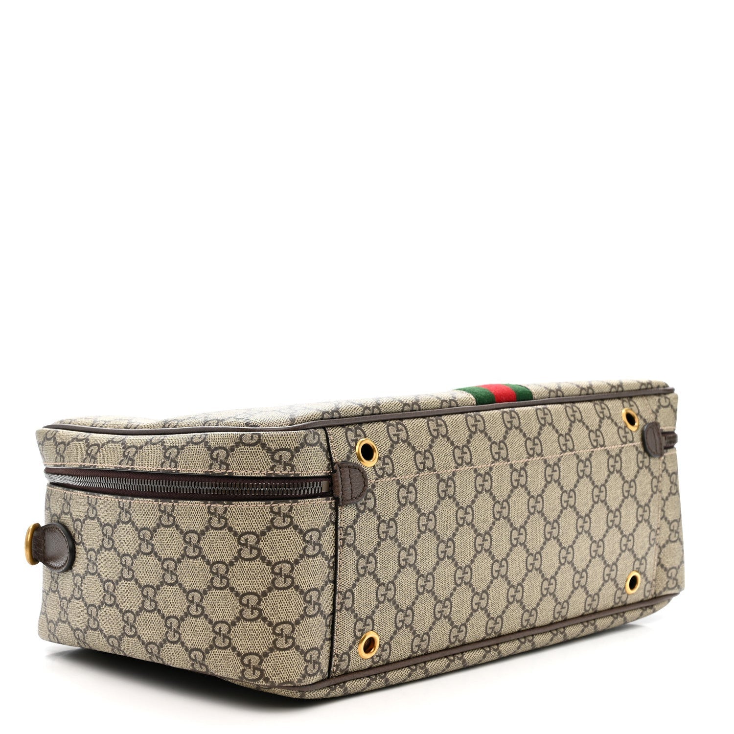Gucci GG Supreme Monogram Textured Dollar Calfskin Web Savoy Shoe Case Bag Beige Ebony New Acero