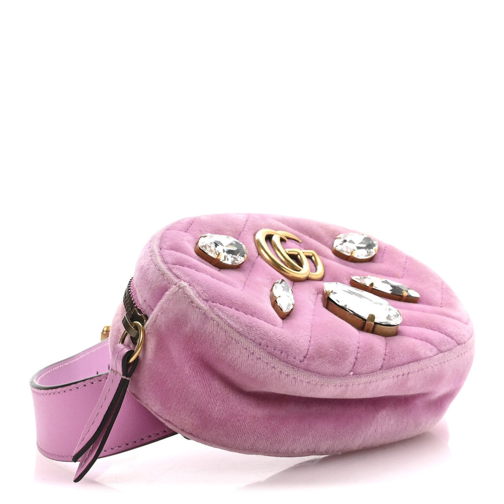 Gucci Velvet Matelasse Marquise Crystals GG Marmont Belt Bag 85 34 Malva
