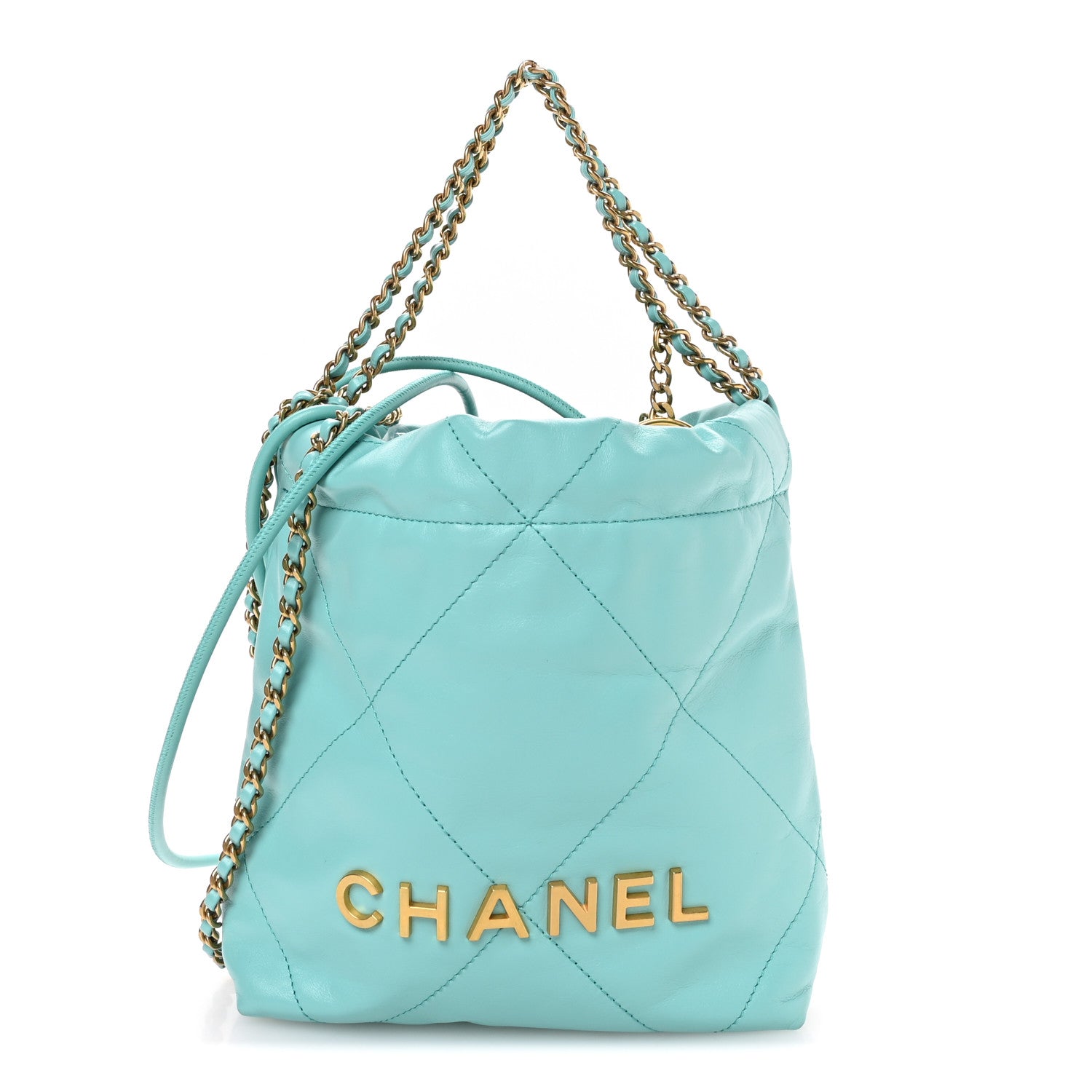 Chanel Shiny Calfskin Quilted Mini Chanel 22 Turquoise