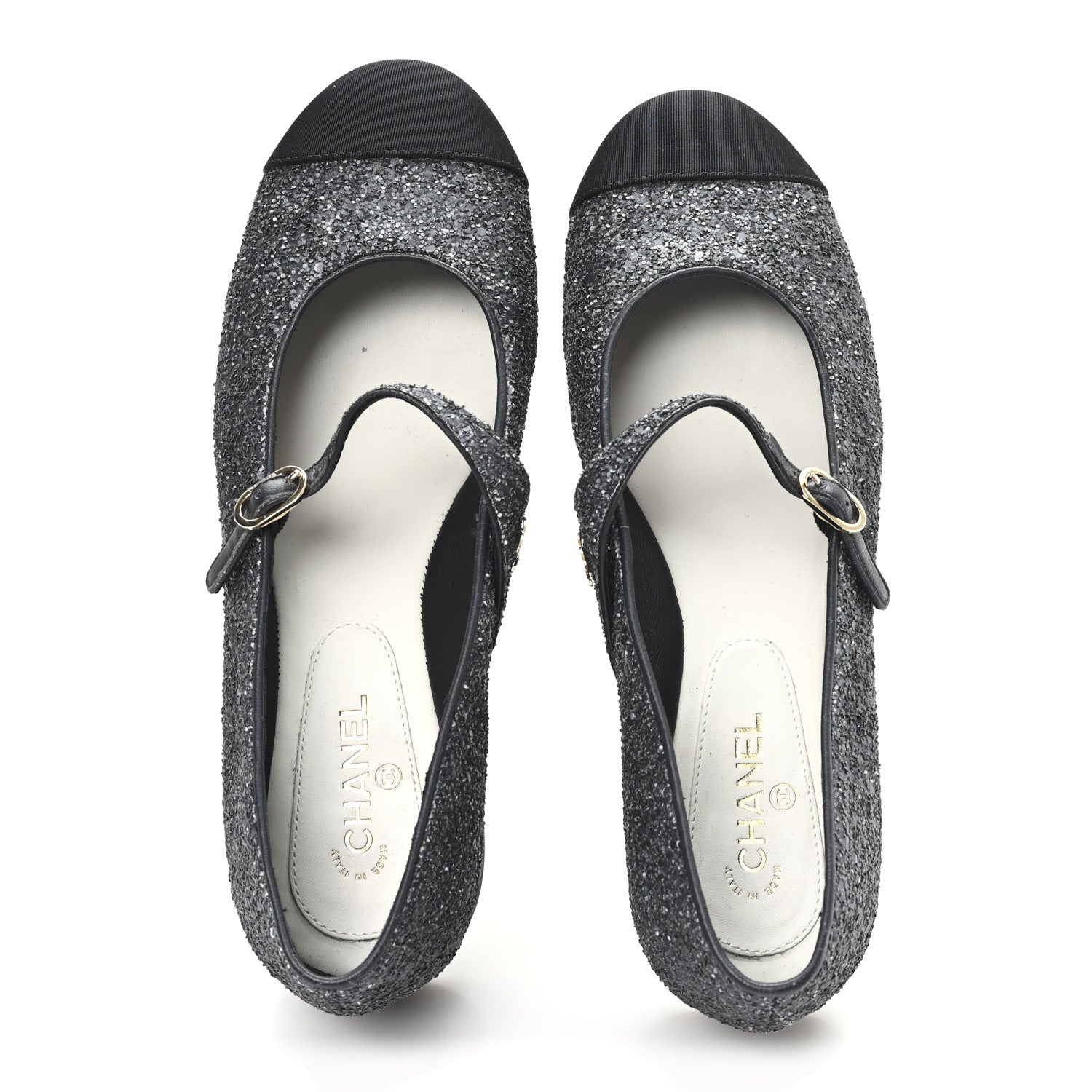 Glitter Grosgrain Cap Toe Mary Jane Flats 36.5 Gray