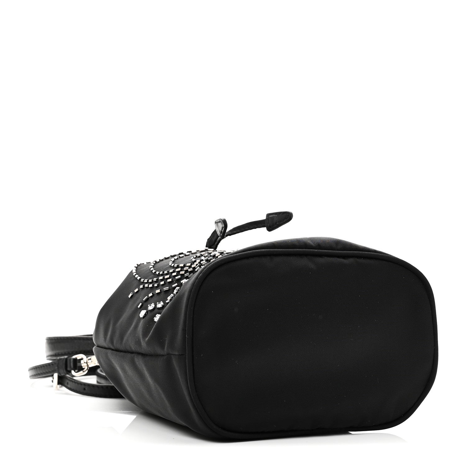 Prada Tessuto Saffiano Ricamo Sequin Crystal Embellished Mini Re-Edition 1978 Bucket Bag Black