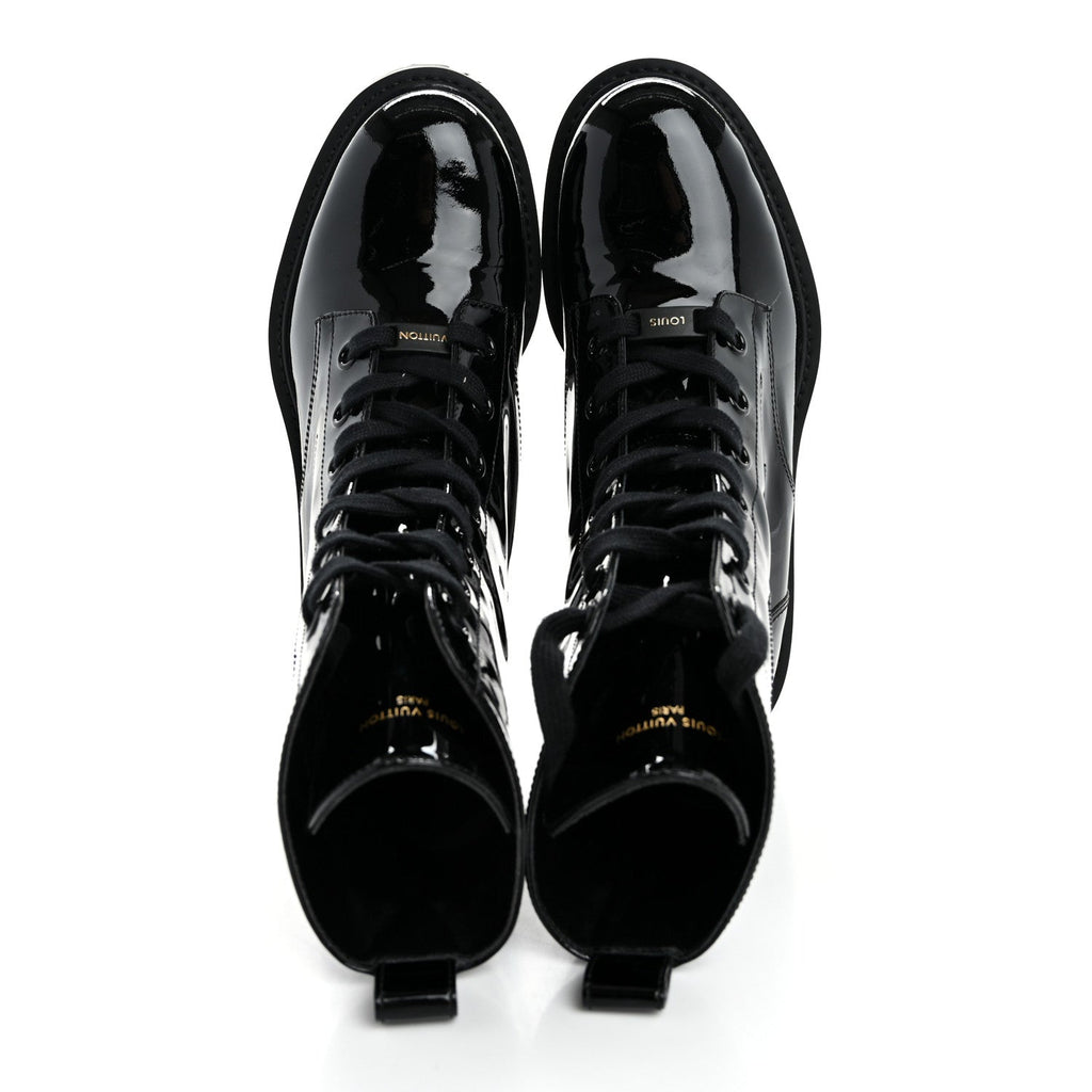 Louis Vuitton Patent Territory Flat Ranger Boots 38 Black