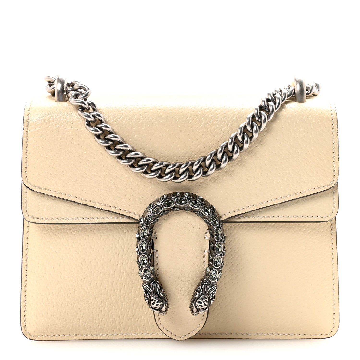 Gucci Textured Calfskin Crystal Mini Dionysus Shoulder Bag Mystic White