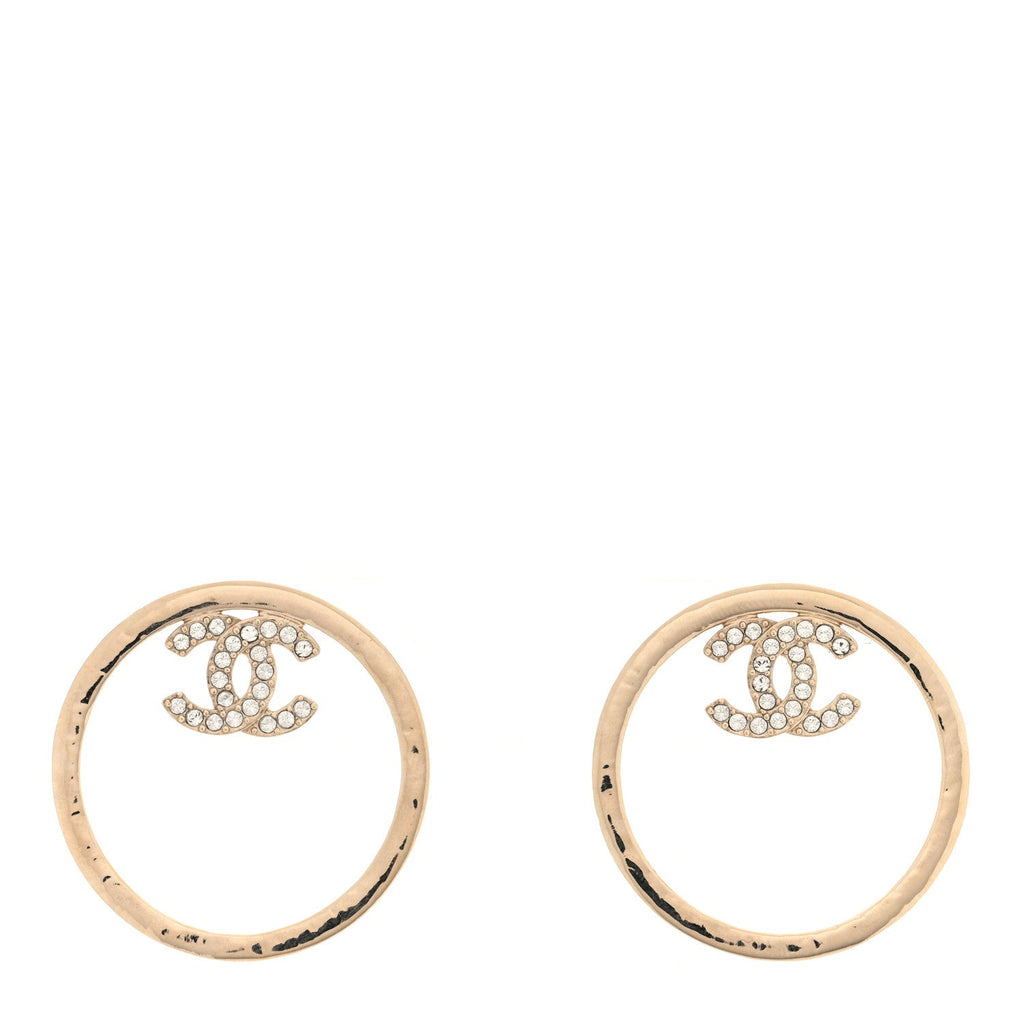 Metal Crystal CC Hoop Earrings Gold