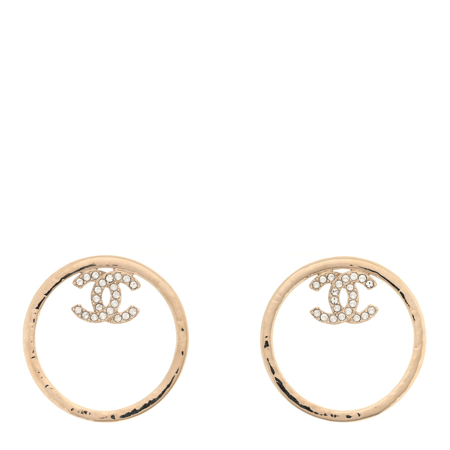 Metal Crystal CC Hoop Earrings Gold